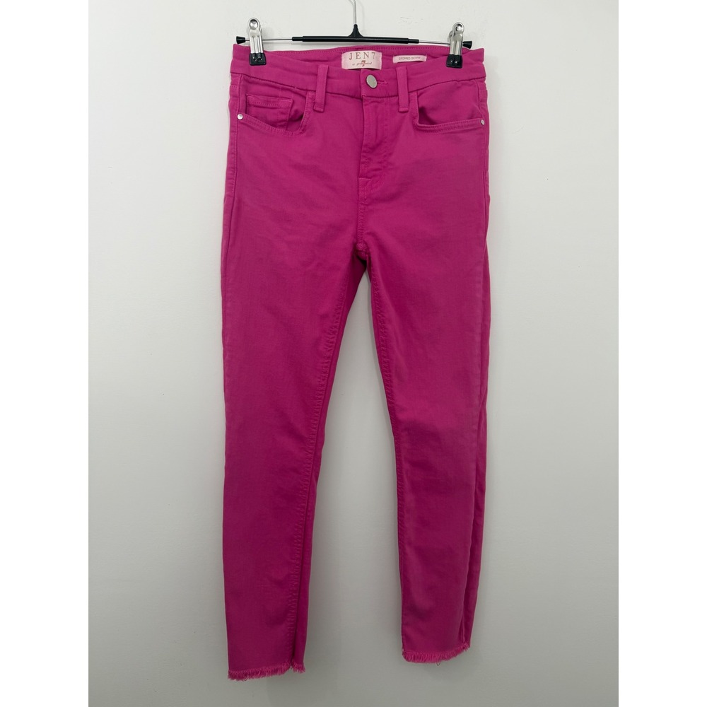 Jen7 by 7 For All Mankind Magenta Pink Cropped Skinny Jeans Raw Hem Size 2